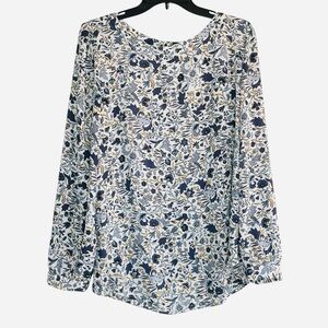 Loft Floral Vine Shirttail Blouse, Blue & Yellow floral top, size L